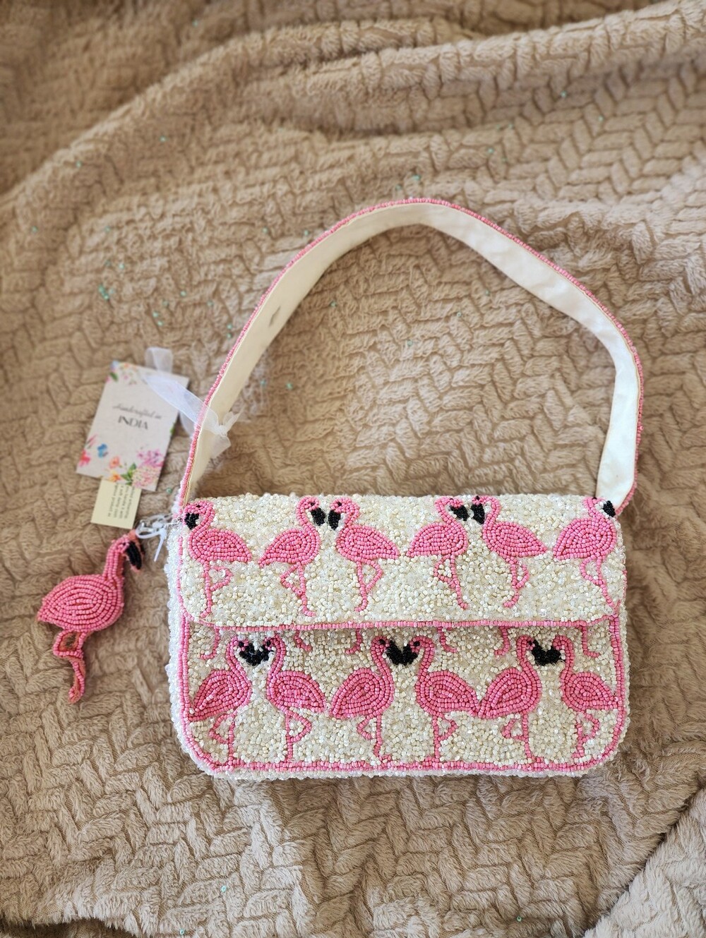 NWT Viral Beaded Pink And White  Flamingo Shoulder Bag